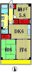 JR常磐線 新松戸駅 徒歩15分の賃貸マンション 3階2SDKの間取り