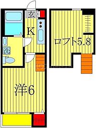 京成松戸線 常盤平駅 徒歩4分の賃貸アパート 2階1Kの間取り