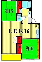 京成松戸線 常盤平駅 徒歩10分の賃貸アパート 3階2LDKの間取り
