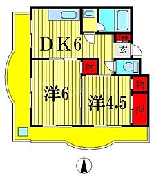 JR常磐線 新松戸駅 徒歩6分の賃貸マンション 4階2DKの間取り