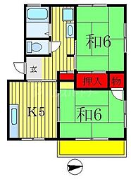 JR常磐線 新松戸駅 徒歩13分の賃貸アパート 2階2Kの間取り