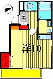 JR常磐線 北松戸駅 徒歩10分の賃貸マンション 3階ワンルームの間取り