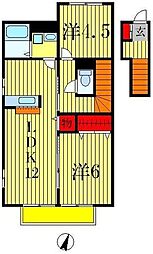 JR常磐線 松戸駅 徒歩23分の賃貸アパート 2階2LDKの間取り