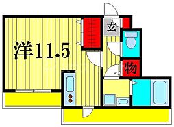 京成松戸線 みのり台駅 徒歩5分の賃貸マンション 3階ワンルームの間取り
