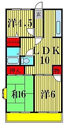 京成松戸線 上本郷駅 徒歩10分の賃貸マンション 2階3DKの間取り