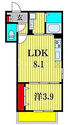 JR常磐線 新松戸駅 徒歩11分の賃貸アパート 2階1LDKの間取り