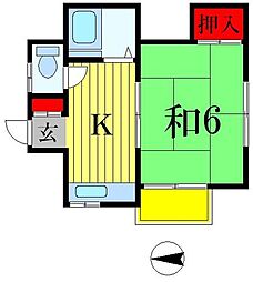 京成松戸線 松戸駅 徒歩9分の賃貸マンション 2階1Kの間取り