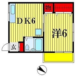 JR常磐線 松戸駅 徒歩10分の賃貸アパート 2階1DKの間取り