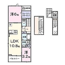 流鉄流山線 馬橋駅 徒歩18分の賃貸アパート 3階2LDKの間取り
