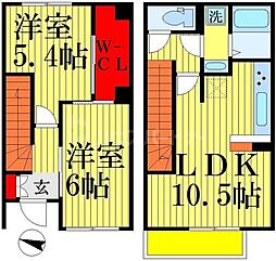 JR常磐線 松戸駅 徒歩24分の賃貸アパート 2階2LDKの間取り
