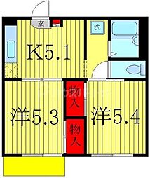 JR常磐線 新松戸駅 徒歩9分の賃貸アパート 3階2Kの間取り