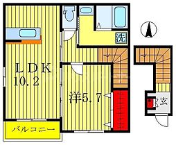 東武野田線 六実駅 徒歩3分の賃貸アパート 2階1LDKの間取り