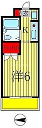 JR常磐線 松戸駅 徒歩15分の賃貸マンション 2階ワンルームの間取り