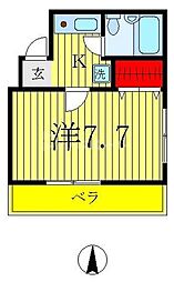 JR常磐線 北松戸駅 徒歩1分の賃貸マンション 3階1Kの間取り