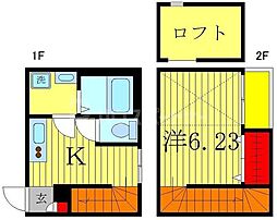 JR常磐線 新松戸駅 徒歩10分の賃貸アパート 2階1Kの間取り