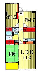 京成松戸線 元山駅 徒歩3分の賃貸マンション 2階3LDKの間取り