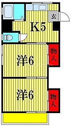 東武野田線 六実駅 徒歩8分の賃貸マンション 2階2Kの間取り