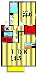 JR武蔵野線 新八柱駅 徒歩9分の賃貸アパート 2階1LDKの間取り