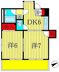 JR常磐線 馬橋駅 徒歩12分の賃貸マンション 2階2DKの間取り