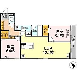 北総鉄道 秋山駅 徒歩4分の賃貸アパート 2階2LDKの間取り