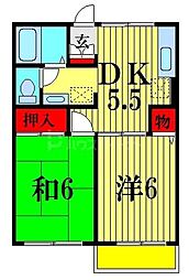 JR常磐線 馬橋駅 徒歩15分の賃貸アパート 1階2DKの間取り