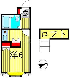 JR常磐線 新松戸駅 徒歩7分の賃貸アパート 2階ワンルームの間取り
