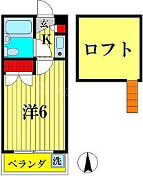 JR常磐線 新松戸駅 徒歩14分の賃貸アパート 2階1Kの間取り