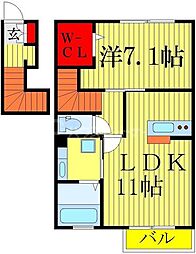 JR武蔵野線 東松戸駅 徒歩4分の賃貸アパート 2階1LDKの間取り