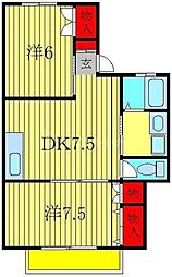 グリーンコーポ皆川 2DKの間取図画像