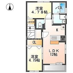 プワールB 2LDKの間取図画像