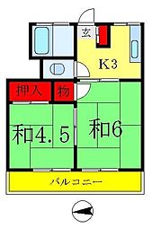 富士コーポ 2Kの間取図画像