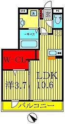 メルベーユおおたかの森1号棟 2階1LDKの間取り