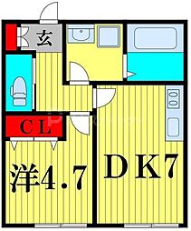 クライム3 2階1DKの間取り