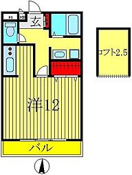 セレニティーホームズＣ棟 2階ワンルームの間取り