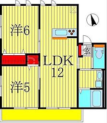 クローバーII 1階2LDKの間取り