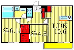 サニーサイド 2階2LDKの間取り