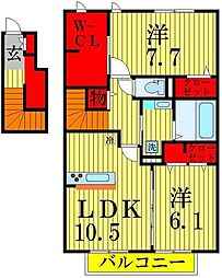 サンヒルズヴィラカインドネスＩ 2階2LDKの間取り