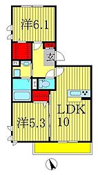 ルシールおおたかの森 1階2LDKの間取り