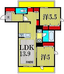 プレミアメゾン 3階2LDKの間取り