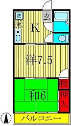 ダイヤモンドハウス 2階2DKの間取り