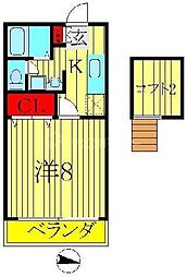 ヴィラデルニエ 2階1Kの間取り