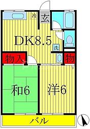シティハイムマグノリアＡ 2階2DKの間取り