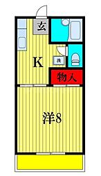 ロイヤルヒルB 2階1Kの間取り