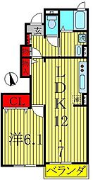 トエムフェルトＢ 1階1LDKの間取り