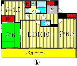 シティハウス柏 8階3LDKの間取り