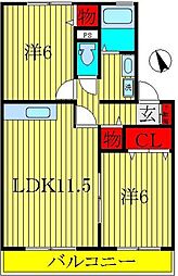 ファミーユ宮前Ｂ棟 2階2LDKの間取り