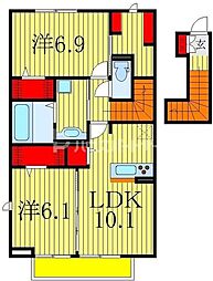 ジュモンターニュ 2階2LDKの間取り