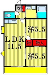 サンハイツ柏 1階2LDKの間取り