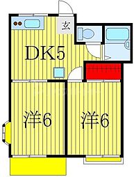 グランデュール永井A棟 1階2DKの間取り