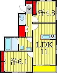Evergreen 2階2LDKの間取り
